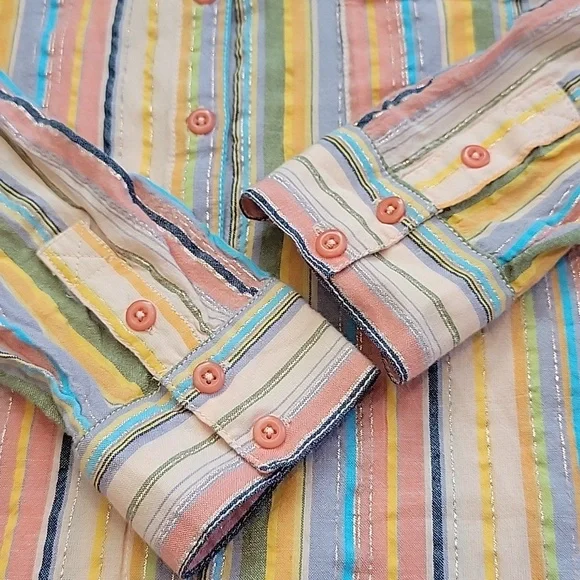 Pilcro Anthro Button Up Multi Striped Boyfriend Oversized Small Medium Festival - Picture 6 of 14